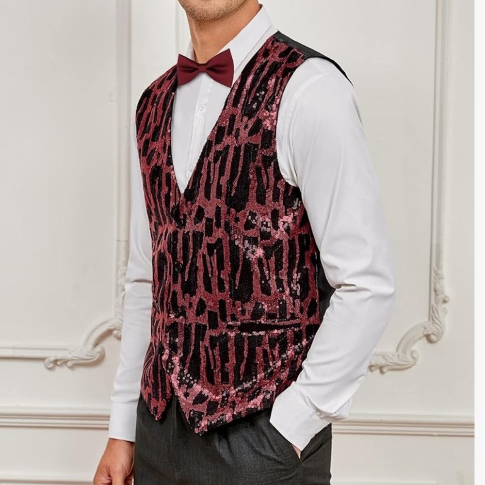 TURETRENDY Shiny Sequins Vest V-Neck Slim Fit Stylish Sz 3x Men Unisex